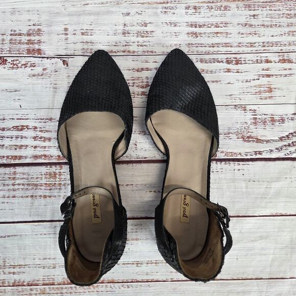 Paul Green Shoes Womens Size 6.5 Black Ankle Strap Pointed Toe Textured Flats - Picture 1 of 10